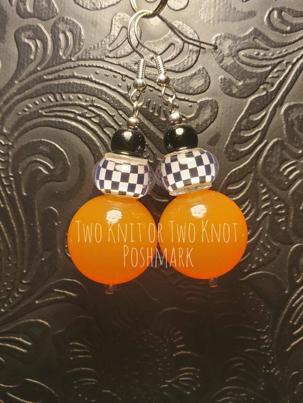 ⭐️ HANDMADE CHUNKY 20MM RETRO CHECKERED STATEMENT EARRINGS - PUMPKIN ORANGE
